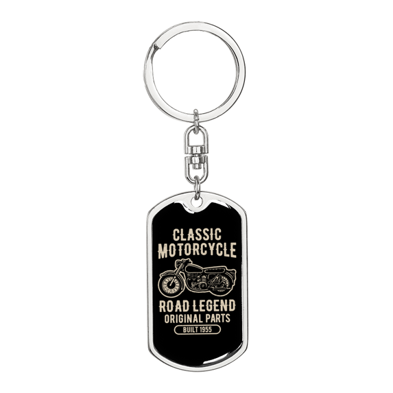 Classic Motorcycle Biker Stainless Steel or 18k Gold Premium Swivel Dog Tag Keychain