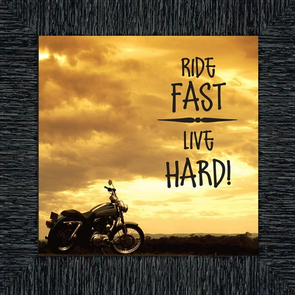Classic Motorcycle Bikers "Ride Fast, Live Hard" Sunset with Picture Frame, 10x10 8566