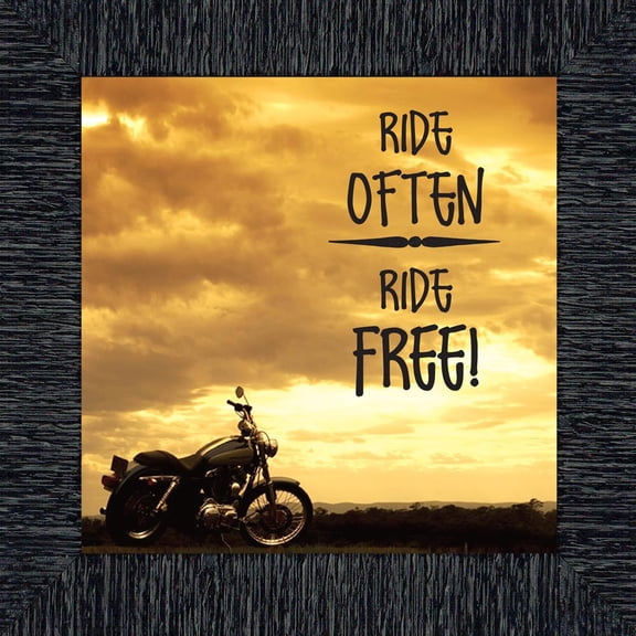 Classic Motorcycle Bikers "Ride Often, Ride Free" Sunset with Picture Frame, 10x10 8563