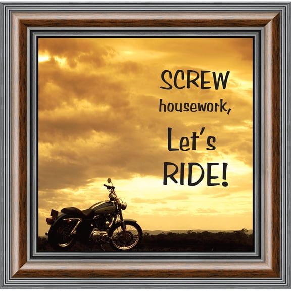 Classic Motorcycle Bikers "Screw Housework, Let's Ride!" Sunset with Picture Frame, 10x10 8570