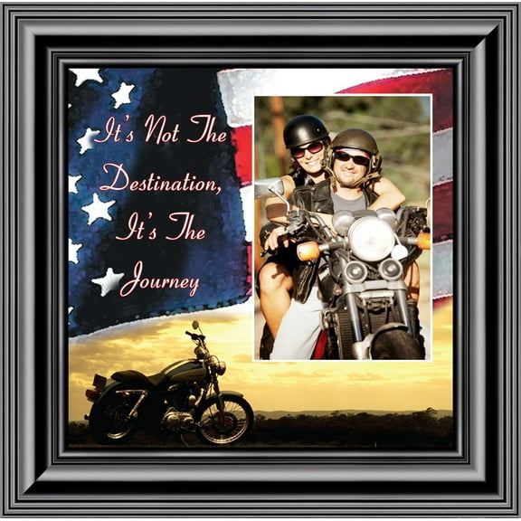Classic Motorcycle, It's Not the Destination, It's the Journey, Sunset Flag Background Personalized Picture Frame, 10X10 9752