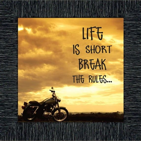 Classic Motorcycle "Life is Short" Sunset with Picture Frame, 10x10 8562