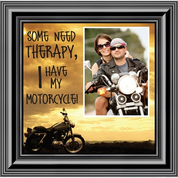 Classic Motorcycle "Some Need Therapy, I Have My Motorcycle" Sunset with Personalized Picture Frame, 10X10 9769
