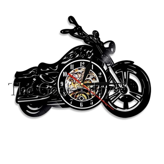 Classic Motorcycle Wall Art Wall Clock Mechanic Motorcycle Car Vinyl Record Wall Clock Motorbike Rider Man Cave Gift Without LED