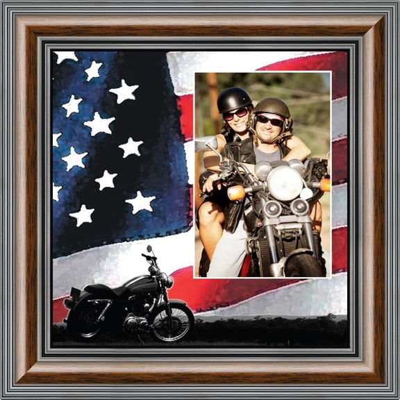 Classic Motorcycle with the America Flag Personalized Picture Frame, 10X10 9753