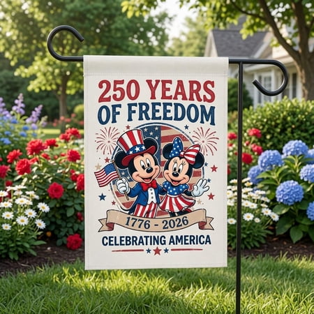 Classic Mouse & Bow Mouse 250 Years of Freedom Garden Flag, 1776 2026 America Semiquincentennial Yard Banner, 4th of July Patriotic Outdoor Decor, 1776-2026, Independence Day