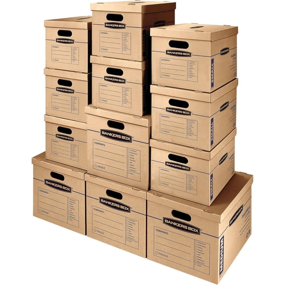 Classic Moving Box 10 Pack Kit, Reinforced Handles, Tape-Free Assembly, Box with Lid, 8 Small and 2 Medium Boxes