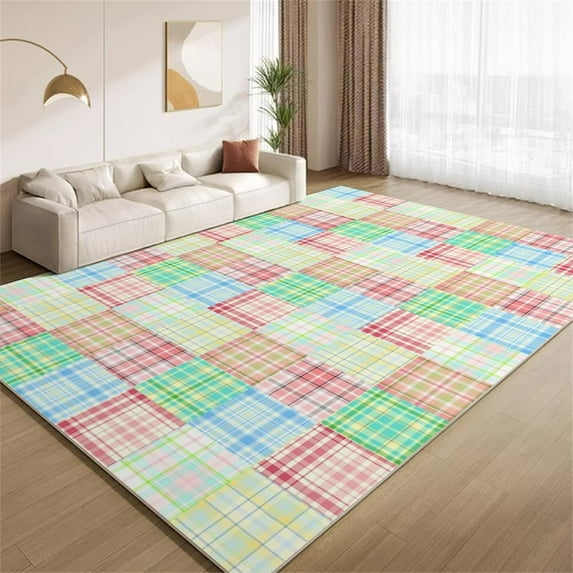 Classic Multicolor Scottish Plaid Area Rugs 4x5ft Rug Vintage Colorful Tartan Washable Rugs Washable Carpet with Non Slip Backing for Living Room Bedroom Office Hallway Entry