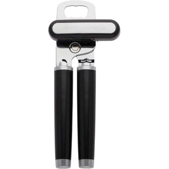 PLERISE  Multifunction Can Opener and Bottle Opener with Stainless Steel Cutting Wheel and Soft Grip Handle (Black)