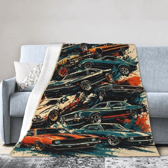 Classic Muscle Car Blanket Gift Throw Blanket Vintage Racing Vehicle Gift for Men Garage Decor 50x40
