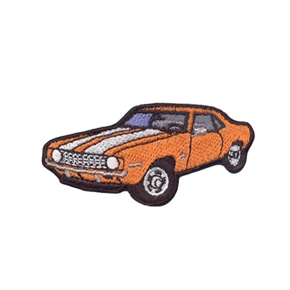 Classic Muscle Car Embroidered Patch Iron On Sew On Orange Vintage Car Applique For Jackets, Backpacks, Jeans, Hats And Diy Clothing