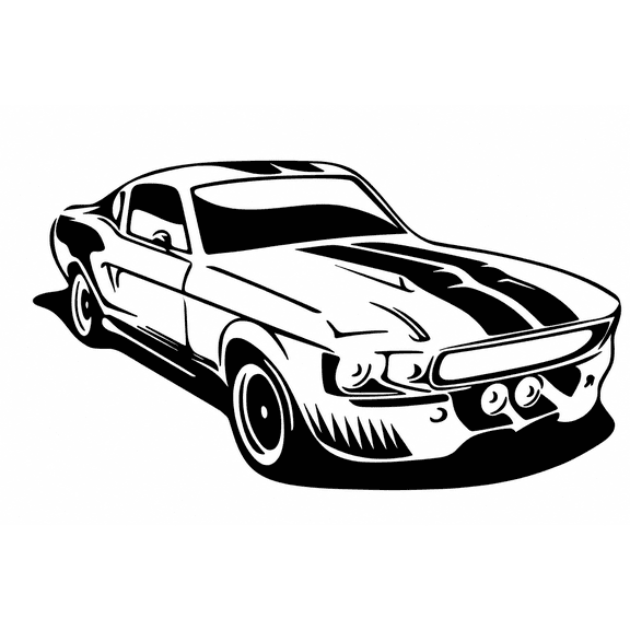 Classic Muscle Car Front Angle Line Art Vinyl Decal Sticker