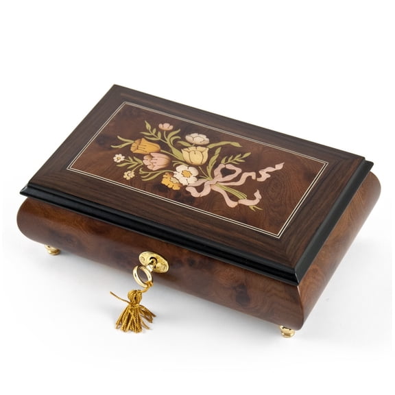 Classic Music Box Features 30 Note Nostalgic Design of A Floral Bouquet Tied With Pink Ribbon - Phantom of the Opera