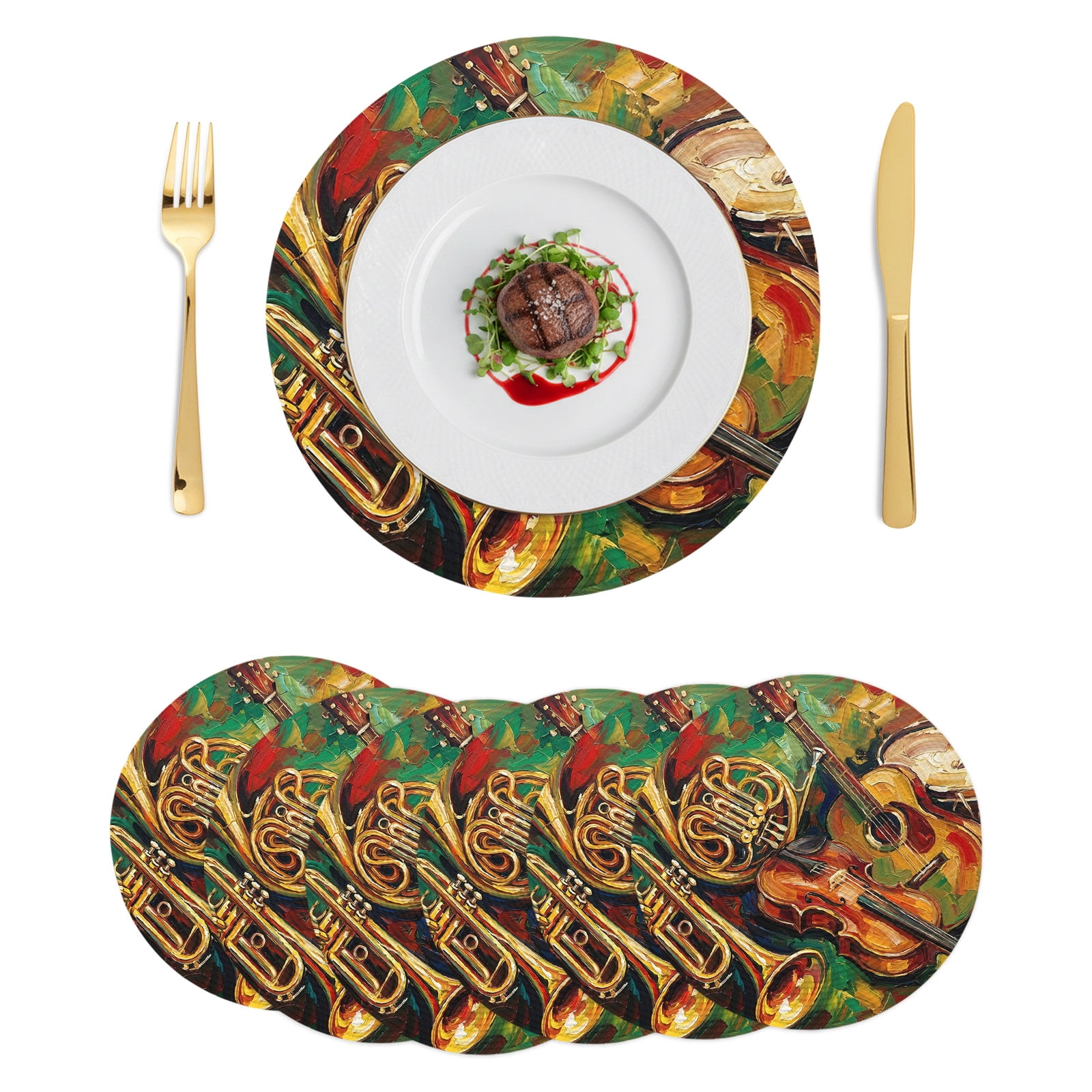 Classic Musical Instrument Round Placemats Set of 6 Abstract Oil ...