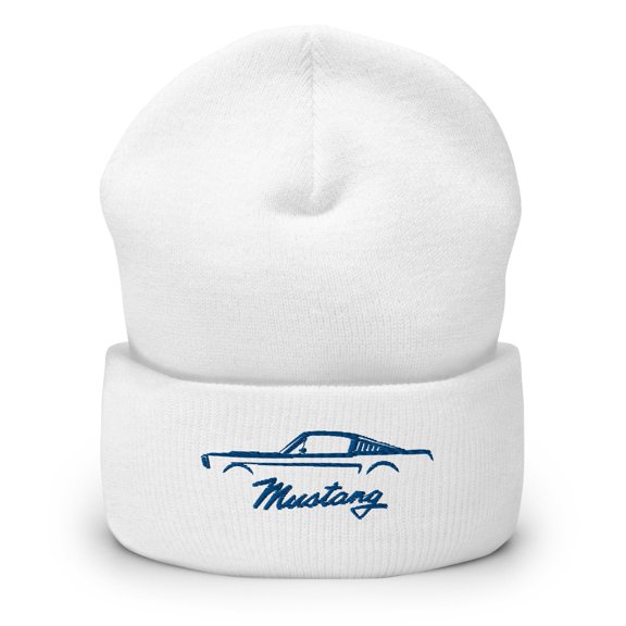 Classic Mustang Embroidered Cuffed Beanie Color: White