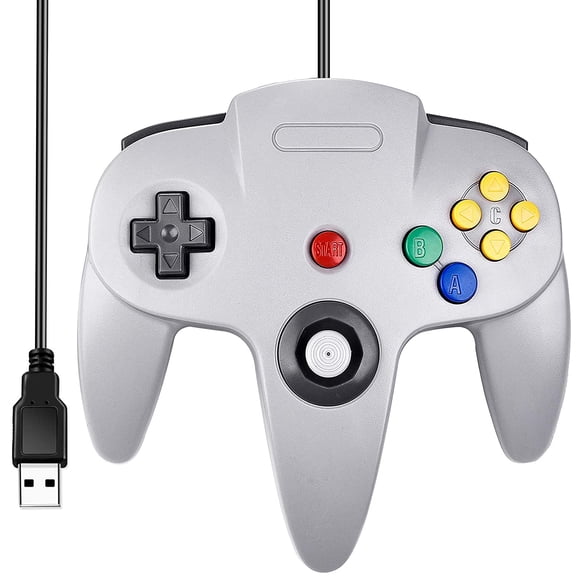 Classic N64 Controller N64 Wired USB PC Game pad Joystick N64 Bit USB Wired Game Stick Joy pad Controller for Windows PC MAC Linux Raspberry Pi 3 Sega Genesis Higan (Grey)