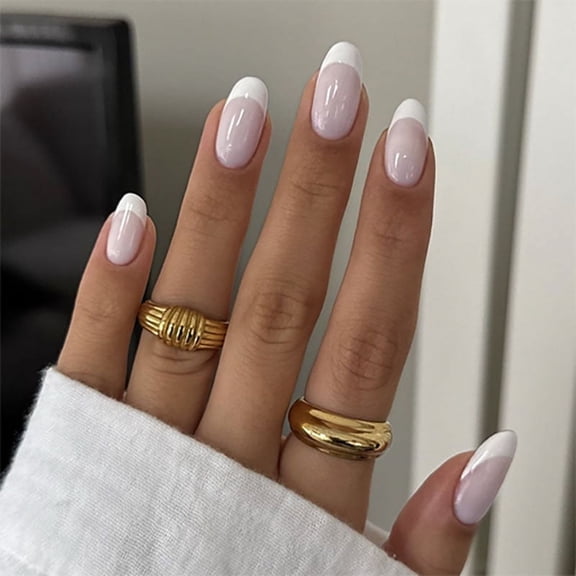 Classic Naked Pink French White Wearing Nail Short Almond Nail Art Press On Nails Finished