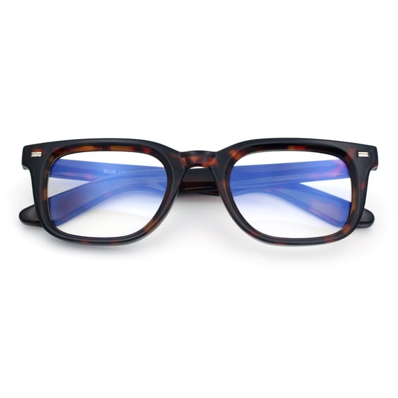 Classic Narrow Rectangle Horn Rim Blue Light Filter Computer Glasses [Tortoise]