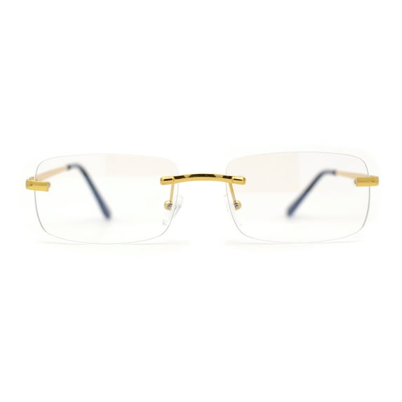Classic Narrow Rectangle Rimless Blue Light Filtering Computer Glasses Gold