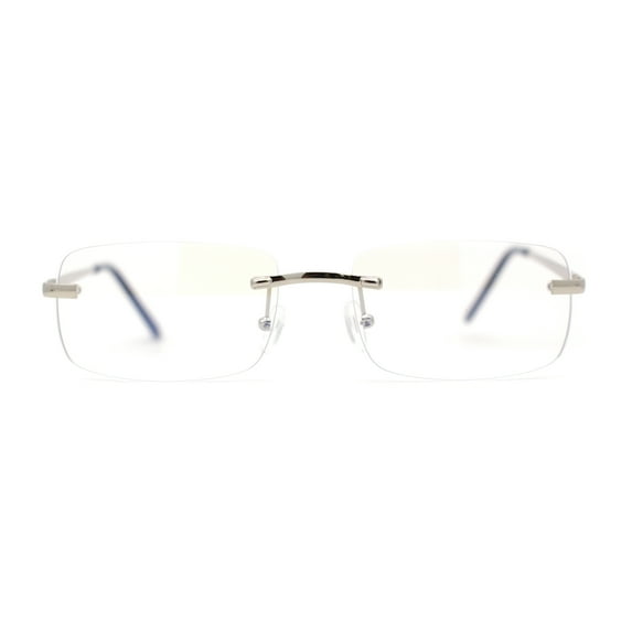 Classic Narrow Rectangle Rimless Blue Light Filtering Computer Glasses Silver