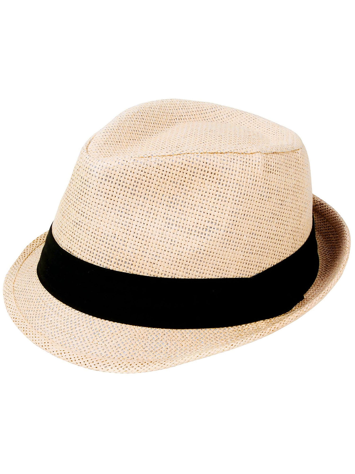Classic Black Straw Fedora with White Band - Women’s Hat Striped Band Fedora Sun Hat – Panama Jack® main image 4