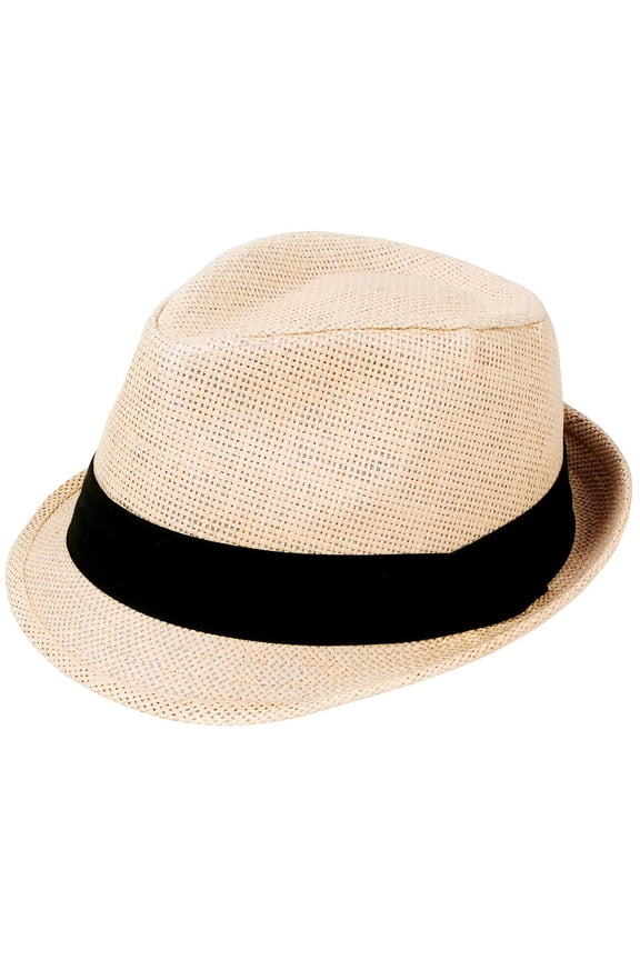Classic Natural Fedora Straw Hat, Black Band Available, LXL