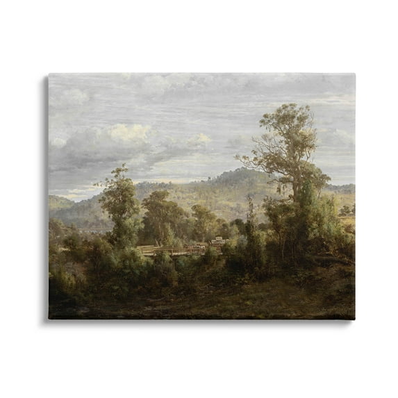 Classic Nature Woodland View Landscape Painting Gallery Wrapped Canvas Print Wall Art