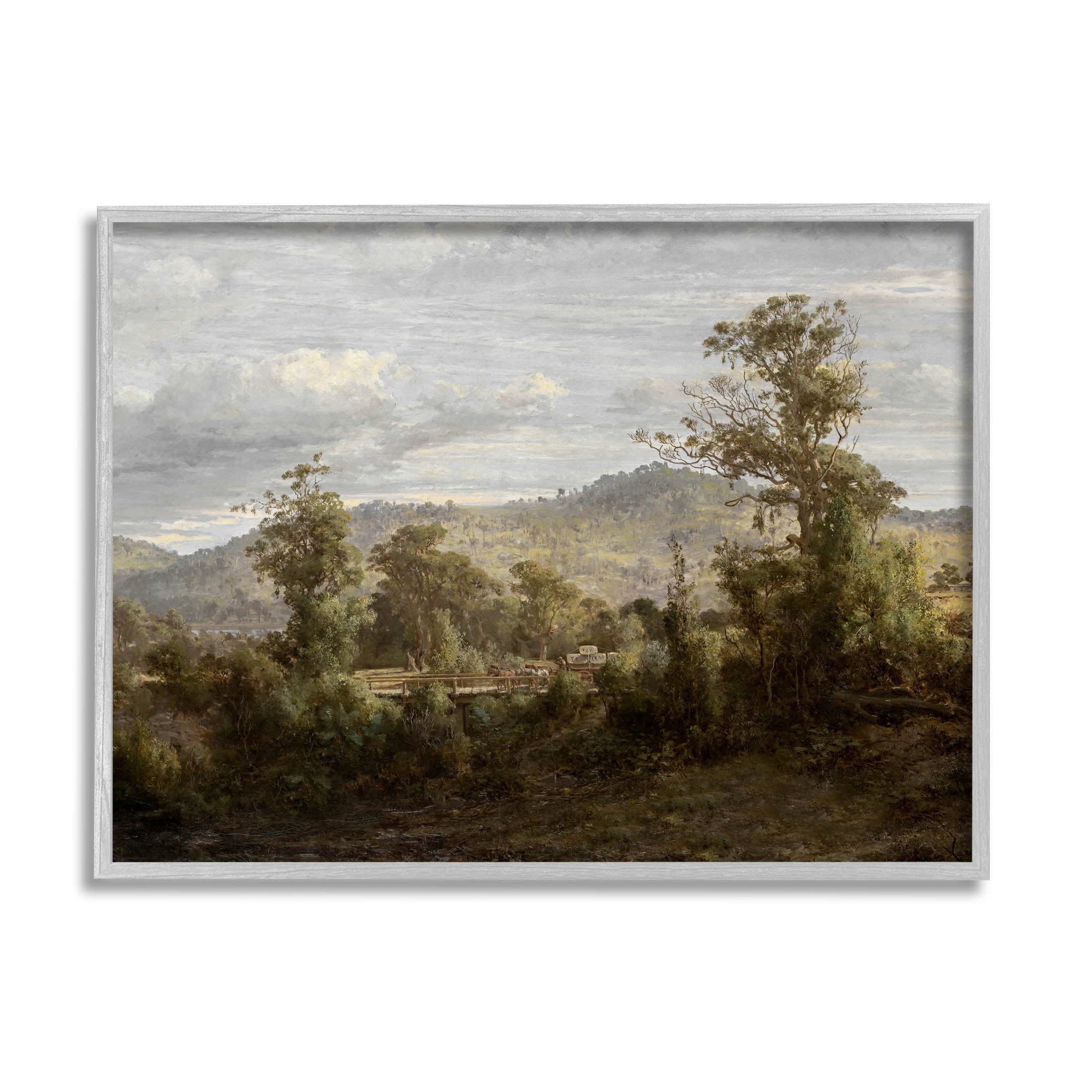 Classic Nature Woodland View Landscape Painting Gray Framed Art Print Wall Art
