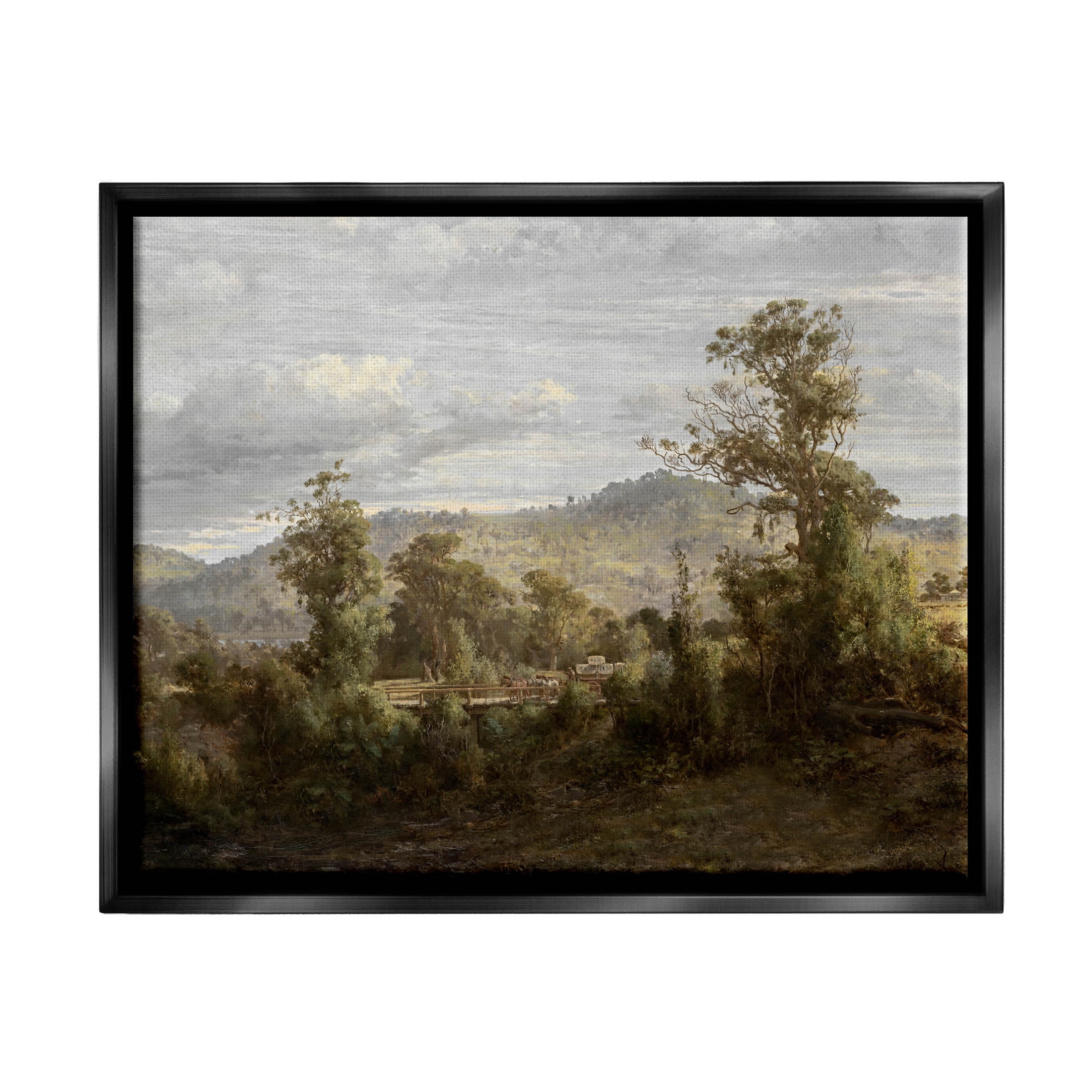 Classic Nature Woodland View Landscape Painting Jet Black Framed Art Print Wall Art