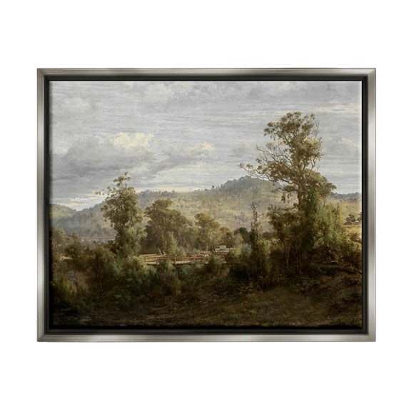 Classic Nature Woodland View Landscape Painting Luster Gray Framed Art Print Wall Art