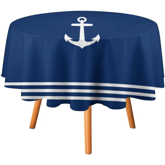 Classic Nautical Anchor Navy Tablecloth Washable Dinng Table Covers Decorative for Kitchen & Table Linens 70" x 70"