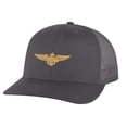 thumbnail image 1 of Aviation Trucker Hat - Navy Aviator Cap with Gold Embroidered Wings - Military Aviator Hat Snapback (Charcoal), 1 of 9