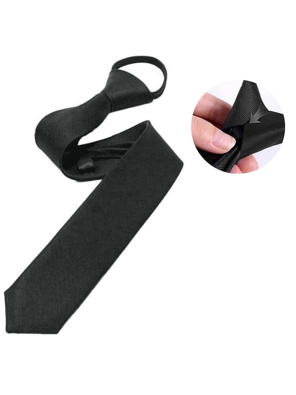 Classic Necktie Formal Holiday Dress Accessory Mens Boys Solid Color Zipper Ties Necktie Tied Business Neck Tie Party Wedding Club Suit Neckwear Black - One Size