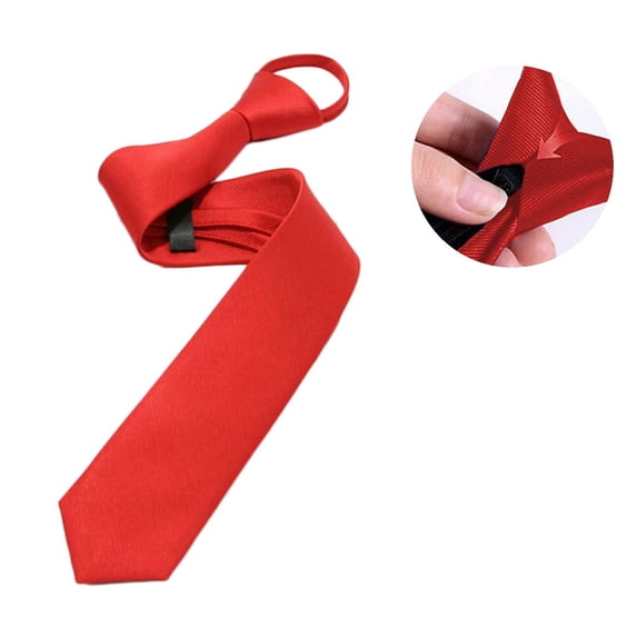 Classic Necktie Formal Holiday Dress Accessory Mens Boys Solid Color Zipper Ties Necktie Tied Business Neck Tie Party Wedding Club Suit Neckwear Red - One Size