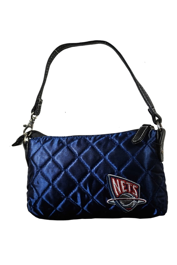 Classic New Jersey Basketball Nets Logo / Brooklyn Quilted Wristlet Purse / Handbag 8" x 1.75" x 5"
