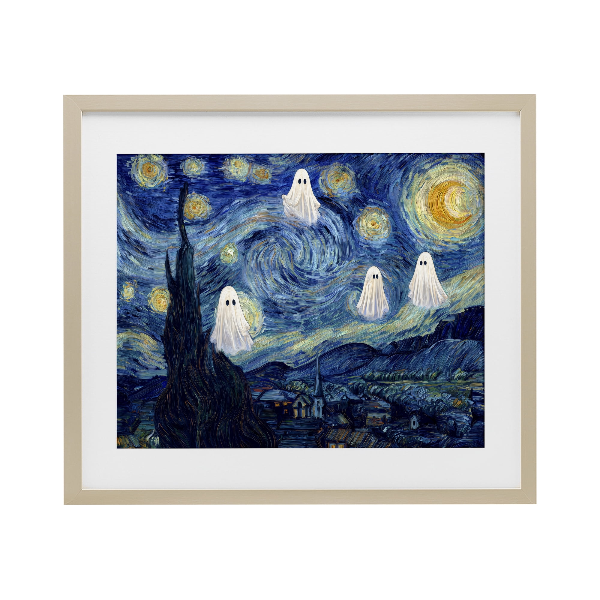 Classic Night Ghosties Birch Framed Print Under Glass, design by Arlington Prints