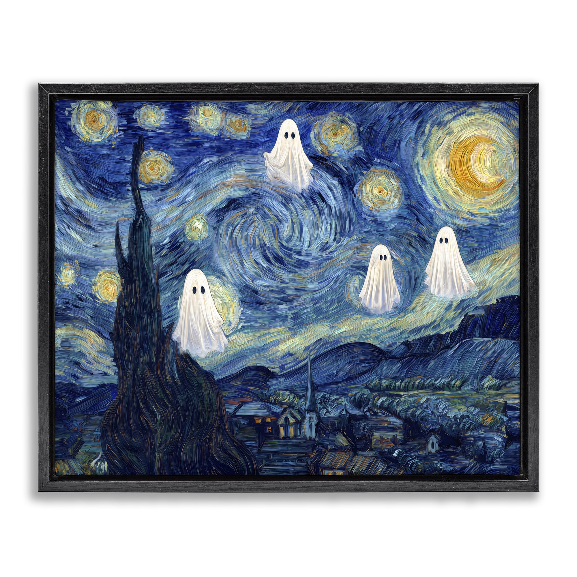 Classic Night Ghosties Black Framed Floater Canvas Wall Art, design by Arlington Prints