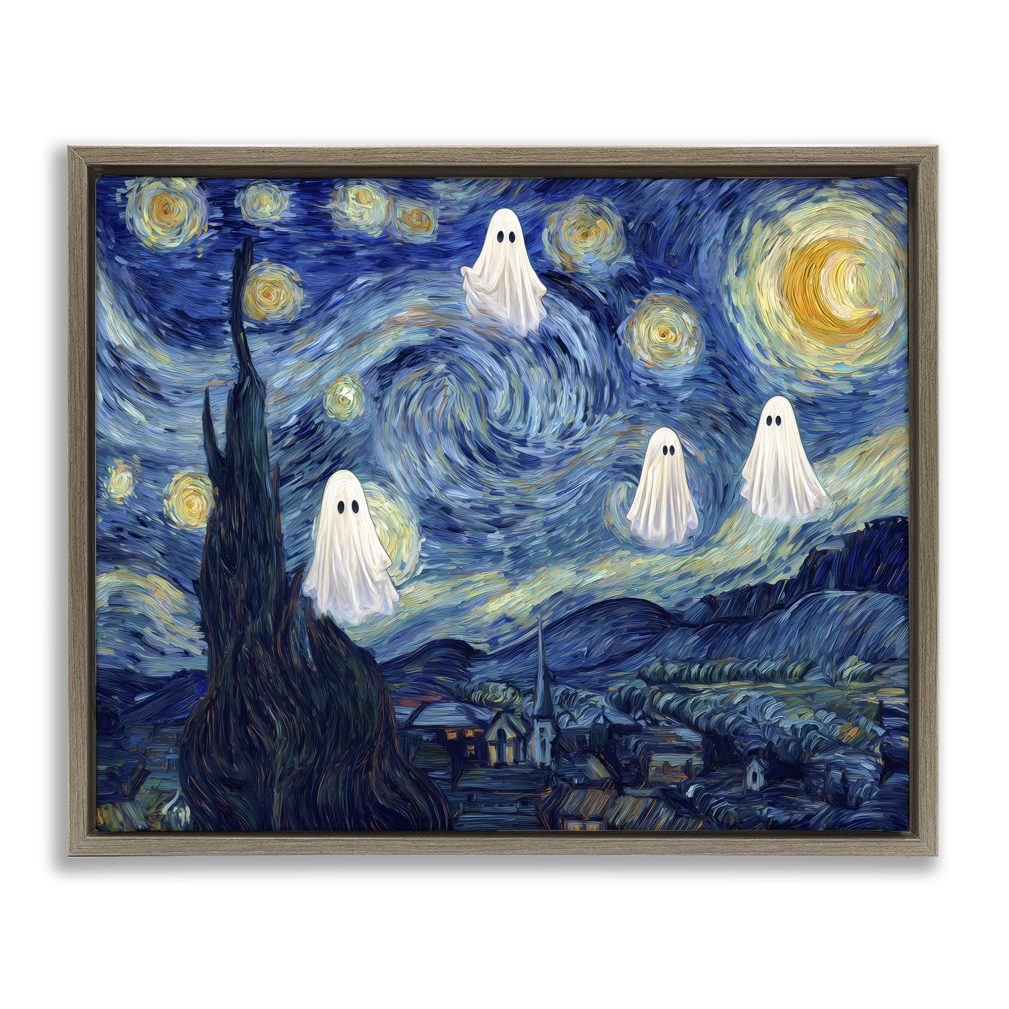 Classic Night Ghosties Brown Framed Floater Canvas Wall Art, design by Arlington Prints