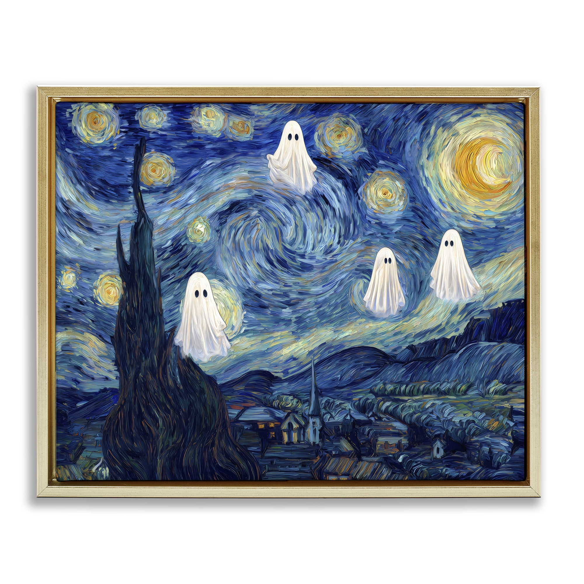 Classic Night Ghosties Gold Framed Floater Canvas Wall Art, design by Arlington Prints