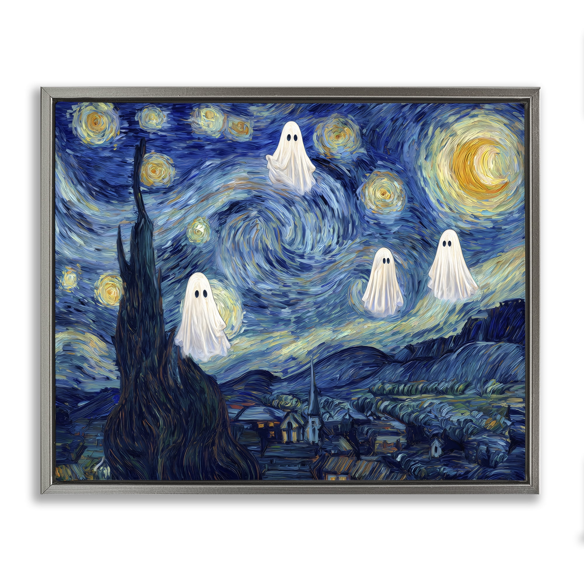 Classic Night Ghosties Gray Framed Floater Canvas Wall Art, design by Arlington Prints