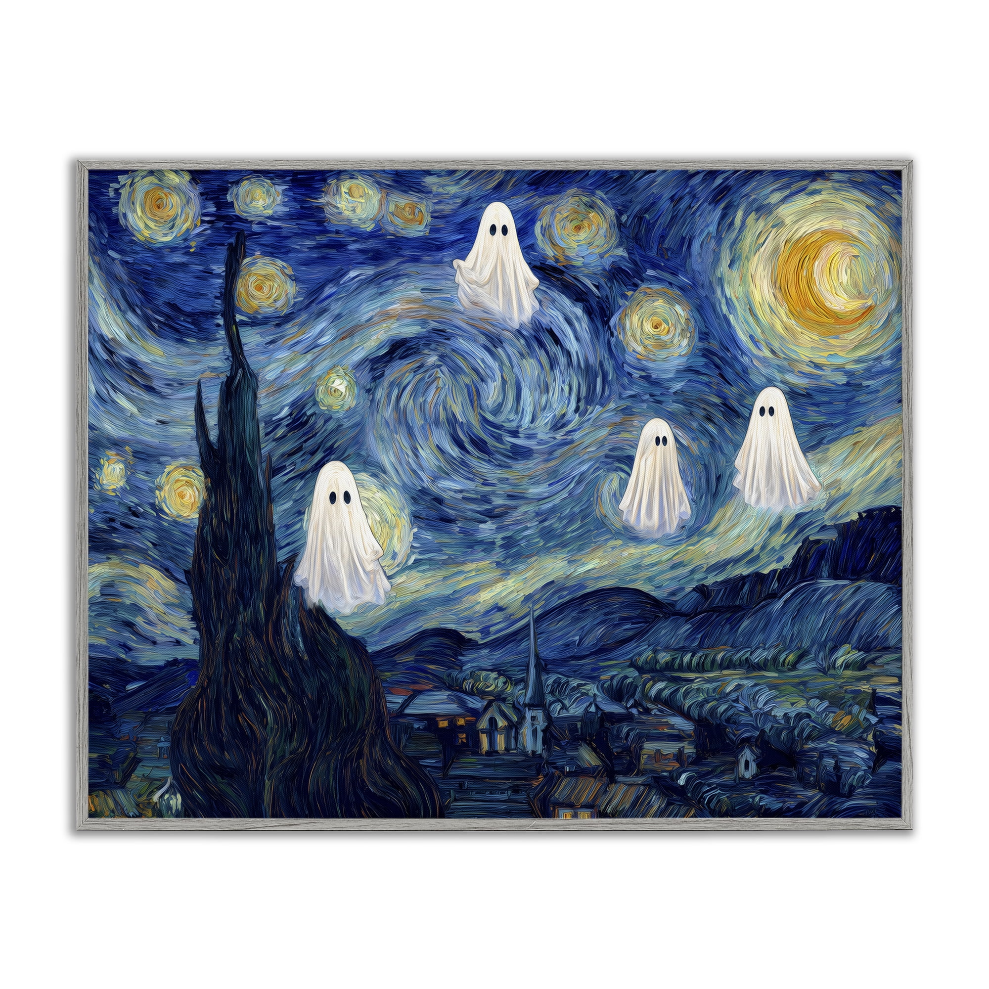 Classic Night Ghosties Gray Framed Giclee Art, design by Arlington Prints