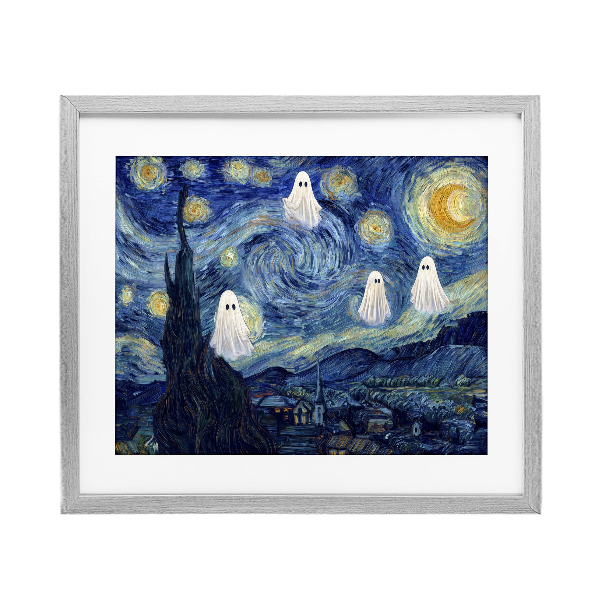 Classic Night Ghosties Gray Framed Print Under Glass, design by Arlington Prints