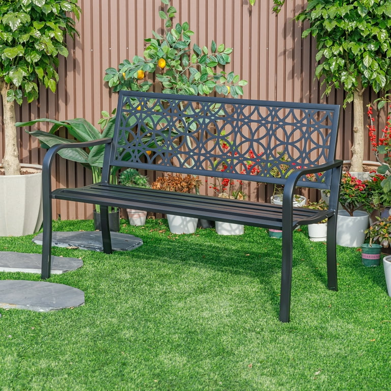 Classic Noir- Black All-Steel Garden Bench for Timeless