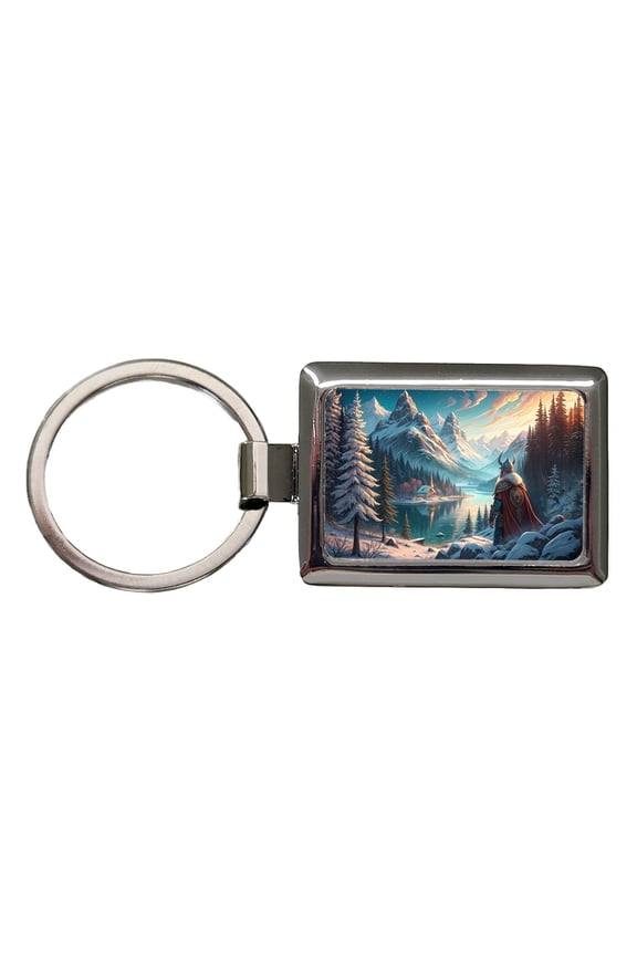 Classic Nordic Viking Anime Style Fantasy Metal Rectangle Keychain