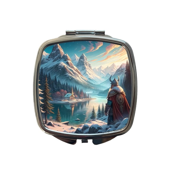 Classic Nordic Viking Anime Style Fantasy Travel Makeup Handbag Purse Small Pocket Compact Mirror
