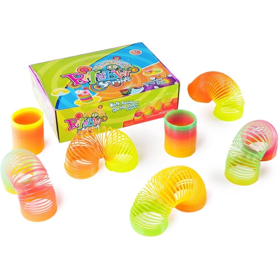 Classic Novelty Colorful Rainbow Neon Plastic Spring Toy for Birthday Party Favors, Bag Fillers, Gift (12 Pack)