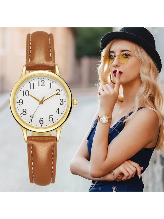 Classic Numerals Leather Strap Watch for Women, Analog Display, Quartz Movement, Alloy Case, Fashion Accessory for Gifts, 3.2cm Dial
