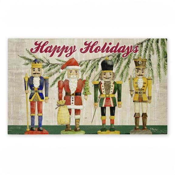 Classic Nutcrackers Happy Holidays Printed Outdoor Door Mat, design by Paul Brent, 18"x30"