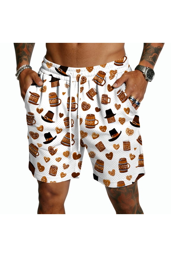 Classic Oktoberfest Outfits for Men Accessories Bavarian Beer Print Swim Trunks Beer Festival Board Short