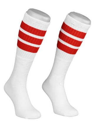 19 Skater Socks - White 3 Striped (Green / Gold / Red)